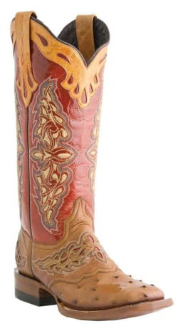 MissHeel Cowboy Stiefel Langschaft Schlupfstiefel mit Vintage Stickerei Vielfarbige Westernstiefel