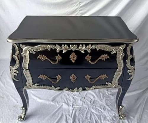 Louis Antique Cordelle Baroque Rococo Meuble de style Commode Couleur : noir avec argent Largeur 93 cm Buffet n°44
