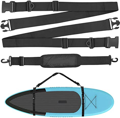 Pizens SUP Tracolla da Trasporto, Regolabile Nylon Carry Belt, Accessori per Tavole da Surf, Stand UpPaddle Board, Longboard, Kayak, Canoe (Nero)