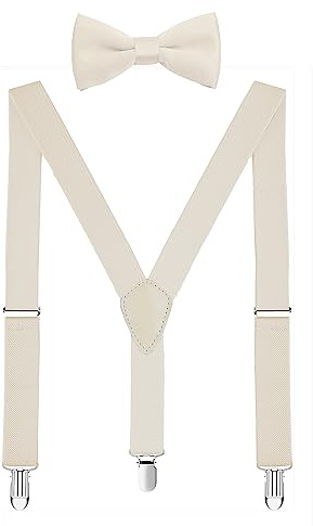 CEAJOO Boys' Suspenders and Bow Tie Set Adjustable Y Back 30 Beige