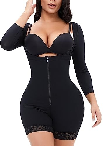 Fajas Postparto De Pecho Abierto Body Moldeador De Cuerpo Completo con Control De Barriga para Mujer Body Delgado hasta El Muslo Manga Larga Shapewear Talla Grande (Color : Black, Size : L)