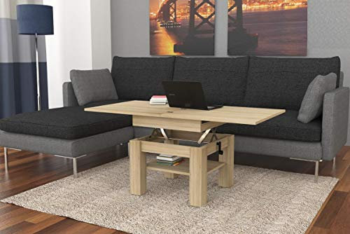 designimpex Cleo Couchtisch aufklappbar höhenverstellbar 75/150 cm in Sonoma Eiche modern Ablage Wohnzimmertisch Esstisch Beistelltisch Sofatisch Couch Tisch Living Room Table Wohnzimmer