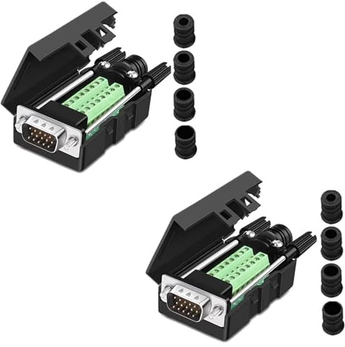 PENGLIN 2 Stück VGA DB15 3 Reihen Lötfreier Stecker Adapter, | 3+9 D-SUB 15 Pins Port Breakout Steckverbinder Board mit Gehäuse Zubehör Lange Bolzen