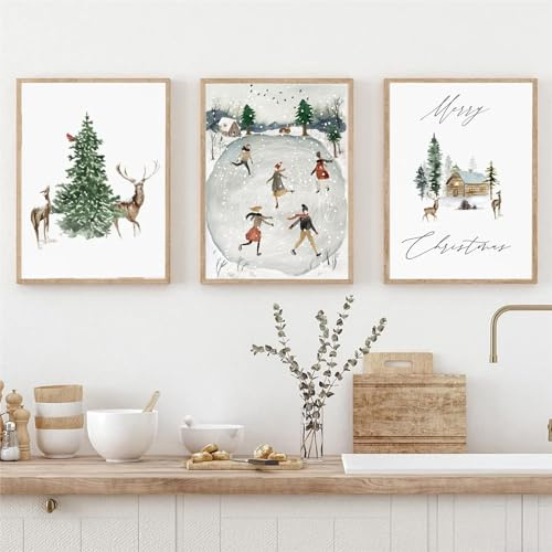 3er Premium Poster Set Weihnachten Winter Wandbilder Kunst Leinwandbilder, Ohne Rahmen Bilder Wanddeko Bild für Wohnzimmer Schlafzimmer Weihnachten Decor (50x70cm)