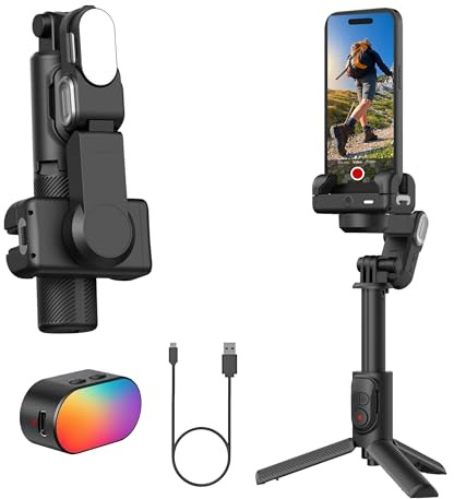 AOCHUAN Gimbalstabilisator för smartphone, 2-axlig gimbal utan APP AI-spårning, gimbal för iPhone 15/14/13/Pro Max och Android,4-i-1 bärbart telefonstativ, 49 cm förlängningsstång, AOCHUAN M1PRO svart
