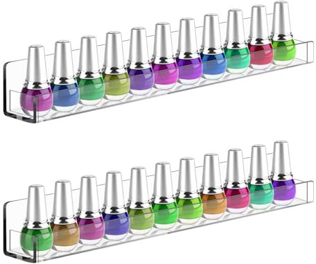 Dalanpa Nagellackregal zur Wandmontage, transparentes Acryl, schwebendes Regal mit herausnehmbaren Anti-Rutsch-Endeinsätzen, Wandregale (transparent), 2 Stück