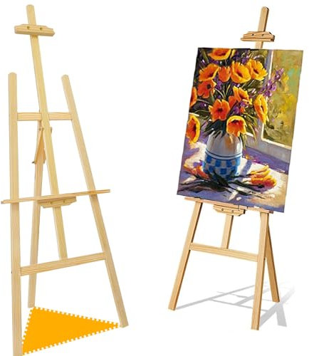 175CM Groß Holz Staffelei, A-Rahmen-Staffelei für Kunstmalerei, Leinwände bis 134cm, Atelierstaffelei Verstellbare Standstaffelei Feldstaffelei Holzstaffelei Kunstständer für Kinder und Erwachsene