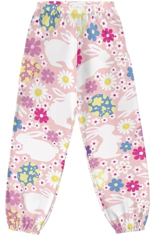 FUSURIRE Easter Daisy Bunny Egg Print Yoga Pants Harem Pants Women with Pocket Plus Size Leggings Loose Durable Hippie Pants Kung Fu Pants Bloomer