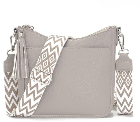 YISUOHOOM Kleine Umhängetasche Damen Crossbody Bag Veganes Leder Handtasche Damen Klein Mehrere Fächertaschen Grau