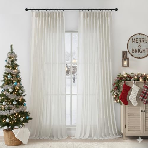 WEST LAKE Natural Pinch Pleat Sheer Curtains 84 Inches Long,Rustic Linen Drapes for Living Room Bedroom Patio,French Pleat Back Tab Hooks Window Treatment Home Decor for Track,60 Wx84 L,2 Panels