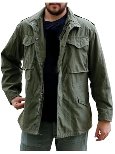 MERCH ATTIRE Giacca da Campo Militare Casual da Uomo Multitasche John Rambo M65 (Normale, Grande e Alta e Corta), 3XL