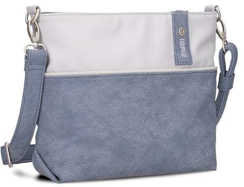 Zwei Damen Umhängetasche JANA J8 Crossbody Bag 3 Liter Bicolor Handtasche im Canvas-Stil, weiches Kunstleder, ideal für den Alltag, inkl. 2 abnehmbare Schultergurte kurz & lang (nubuk-sky)