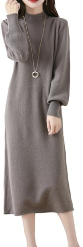 Ailaile 100% lana merino maglione vestito donna collo lupetto lanterna manica pullover autunno inverno lavorato a maglia abito lungo