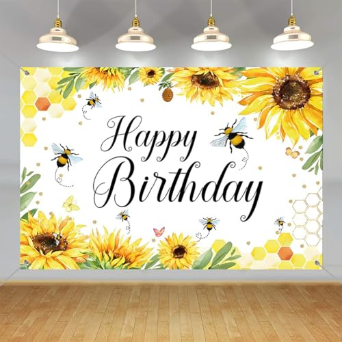 Fondo de cumpleaños girasol cumpleaños fotografía fondo niña/mujer feliz cumpleaños fiesta decoraciones suministros con elemento de abeja