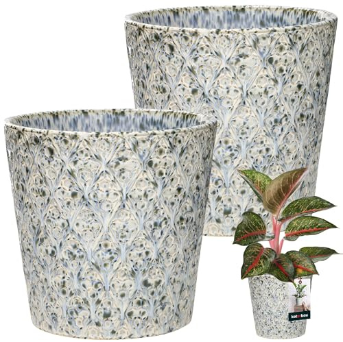KOTARBAU® Vintage Blumentopf Übertopf Keramik Blau ⌀ 12 cm Höhe 13 cm Keramik glasiert 2 St. Trapez Blumenübertopf groß Übertöpfe für Zimmerpflanzen Blumentopf blau
