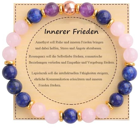UEUC Heilstein-Perlenarmband für Frauen, Armband mit natürlichen Edelsteinen, Gleichgewichtsschutz, spirituelles Kristallperlenarmband zur Angstlinderung mit Bedeutungskarte