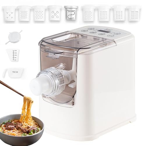 Machine à pâtes électrique, Machine à pâtes Automatique 260 W, 13 Accessoires, silencieuse 60 DB, Affichage LED, capacité 500 g, pétrissage 3 Minutes, Comprend Un Coupe-pâte et Un Moule à Ravioli