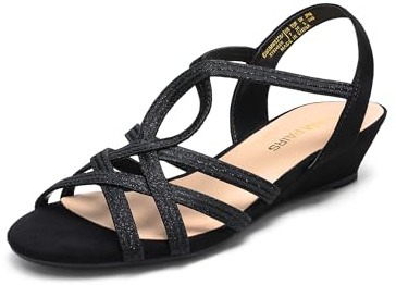 DREAM PAIRS Women's Low Heel Wedge Sandals,Black,7