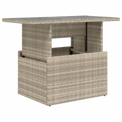 HETFTJN Tavolo Birreria Tavolo Salvaspazio Tavolino da Salotto Tavolo da Lavoro - Tavolo Giardino Piano Vetro Grigio Chiaro 100x55x73 Polyrattan per Sala Da Pranzo Giardino Cortile Terrazza