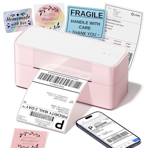 Omezizy DHL Etikettendrucker Rosa,Versandetiketten Drucker DHL Labeldrucker,4x6 Thermodrucker,245BT Label Printer Bluetooth Kompatibel mit Etsy,Shopify,Ebay, Amazon,Royal Mail,DHL,DPD,Hermes,FedEx,UPS