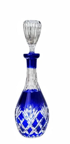 Carafe en cristal de 700 ml - Carafe fabriquée à la main avec gravure - Carafe de service exclusive pour vin, liqueur et spiritueux - Cadeau élégant pour les amateurs élégants - Cobalt