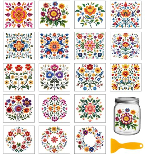 GLOBLELAND 18 Sheets 3.9x3.6inch Flowers Patterns Rub on Transfer Colorful Art Flowers Vase Home Decals Plant Flowers Cup Transfer Stickers for Furniture Vase Glass Art Crafts Decorations
