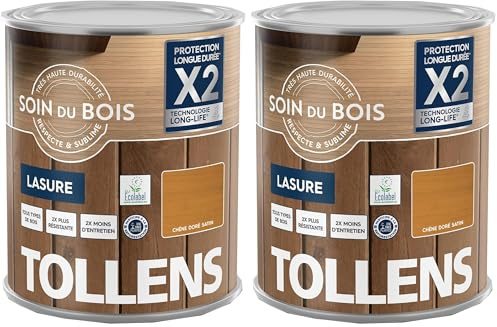 Tollens - Lasure - Ultra Résistante - Adhérence Renforcée - Protège et Décore - Protection Anti-UV - Technologie LONG-LIFE - Satin - Chêne Doré - 5 L (Lot de 2)