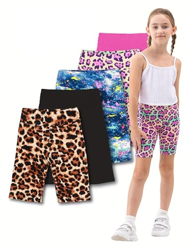 5 Pack Girls Bike Shorts 2.36” High Waisted Black Yoga Shorts for Toddler Girls Running Dance Jumping Sports Cheer (US, Age, 7 Years, 8 Years, 5 Prints)