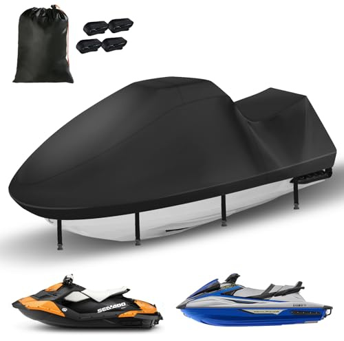 Fundas Jetski, 420D Waverunner mejoradas, impermeables, duraderas para motos acuáticas de 3 plazas con 2 rejillas de ventilación, 4 hebillas resistentes al viento, fácil de poner, funda universal para