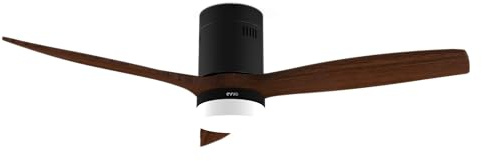 EVVO Ventilador de Techo V552 Dark Wood 132 cm (52), Luz LED 3 Tonos, Motor 40W DC Silencioso, Aspas Blancas, Mando a Distancia, Modo Invierno/Verano, Temporizador Reacondicionado