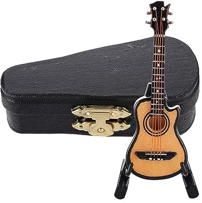 Kisangel Miniatura Chitarra Elettrica con Supporto e Custodia Dettagliato per Decorazione da Scrivania e Collezione
