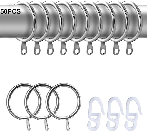 Curtain Rings, Metal Curtains Hooks - Retro Style 50PCS 30MM Internal Diameter Silver Cafe Curtain Rings, Metal Material, Perfect for Sheer Curtains in Coffee Shops/Home Decor