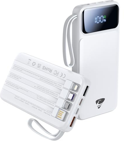 10000mAh Power Bank, 22.5W PD Fast Portable Charger with 4 Built-in Cables | 4 Built-in Cables (USB-C/Lightning/USB-A/Micro-USB), 6 Outputs & 3 Inputs for iPhone 17/16/15, Samsung S24/S23, iPad, AirPods