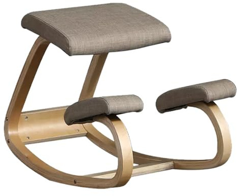 Ergonomischer Kniestuhl für verbesserte Körperhaltung – dick gepolsterter Sitz mit Holz-Leinenkissen, perfekt für Home Office und Meditation