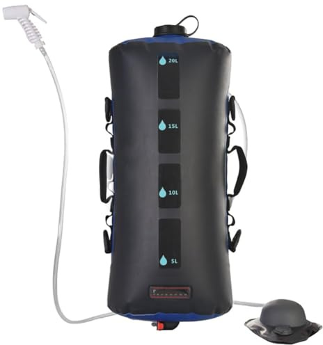 Tragbare Campingdusche - 20L Solar Duschtasche mit Fußpumpe, Duschkopf & Temperaturanzeige für Camping, Strand, Wandern