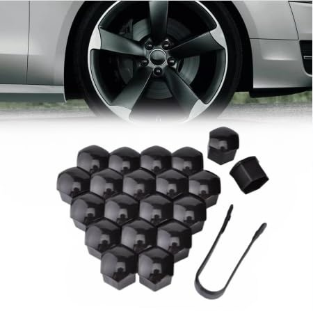 KEYLEON 20 Stück Radschraubenkappen für VW T-ROC 2017-2025, Schraubenabdeckung Auto Radkappen Kunststoff Nut Abdeckkappe Schraube,17mm-Black