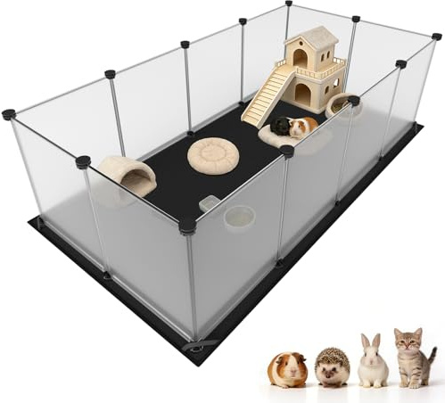 Aystkniet Gabbia per Porcellini Dindia con Fondo Impermeabile, 122 cm x 60 cm x 40 cm, Recinto per Piccoli Animali, Barriera per Animali Domestici per Interno ed Esterno (Transparent)