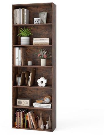 KOMFOTTEU Offenes Bücherregal mit 6 Ebenen, Bücherschrank freistehend mit Kippschutz, Würfelregal aus Holz, Büroregal Aktenregal, 60 x 23,5 x 178 cm (Braun)