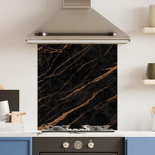 Premium 59.5 x 74.5cm Black Gold Marble 6mm Glass Toughened Kitchen Splashback