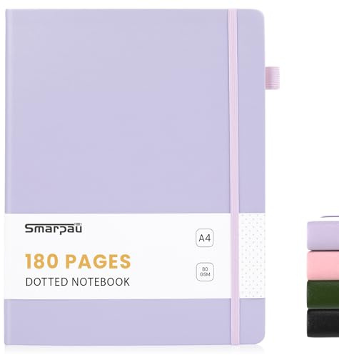 Smarpau Notizbuch A4, Bullet Dotted Journal mit 180 Seiten 80gsm Papier | Hardcover Leder Tagebuch, Der Collegeblock Notizblock Eignet Sich Zum Schreiben und Notieren, 21.3 x 29.5cm-Lila