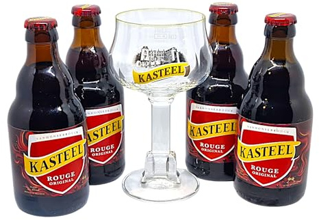 Vaso Kasteel Roja 33cl Oficial + 4 Botellas – Vaso para Degustación o Coleccionista