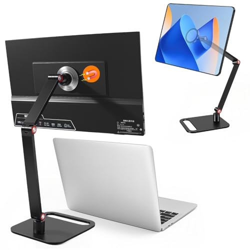 Soporte para monitor portátil de viaje, soporte magnético fuerte para monitor portátil de 15,6 pulgadas, altura ajustable para escritorio vertical, soporte para tablet para iPad Pro/Air, iPhone de 4,7