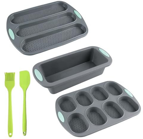 Mocrop 3 stycken bakformsset i silikon, brödbakform med brödform, rektangulär bakform i silikon, degskrapa och bakborste, non-stick bröd baktillbehör, för hushåll bröd bröd bröd