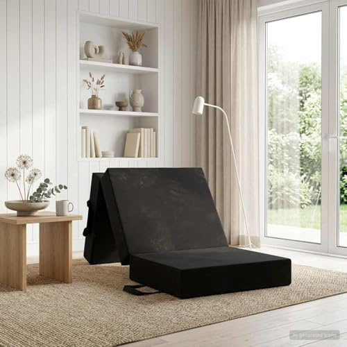 sephironlbb Fällbar soffa, säng, svart med sammetsöverdrag, 75 x 63 x 45 cm, vikbar och justerbar, 2-i-1-funktion som soffa och madrass, andas med tvättbart överdrag