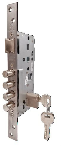 Lince Cerradura 32403 I Cerradura ALTA SEGURIDAD de frente en acero inoxidable I Para puertas de madera I Entrada de 50 mm I Palanca de bulones.