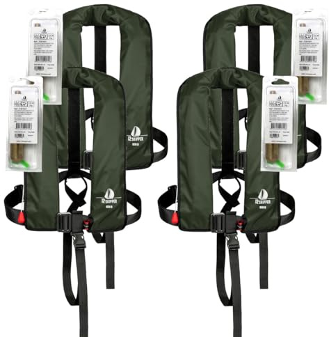 12skipper 4er-Set Automatik-Rettungswesten 165N ISO mit Harness + 4 Wartungskits