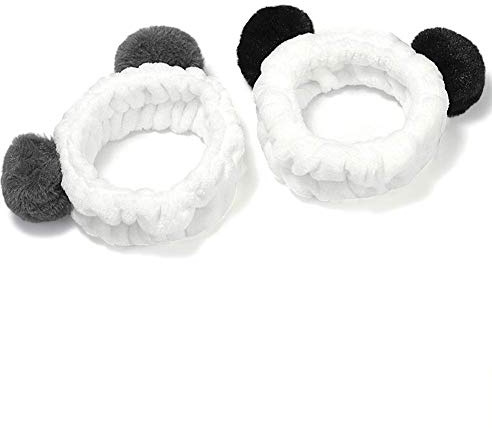 2pcs Haarband, Frauen Mädchen Nettes Panda Ohr Stirnband Make up duschkopf Haarband (Black Ear and Grey Ear)