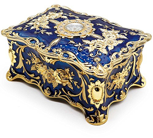 Schmuckkästchen Metall, Schmuckschatulle Mädchen Schmuckkästen Damen Ohrringe Schmuckdose Schmuckbox Luxuriös Wertvoll Diamant Ringe Schmuckstücke Halskette Geschenk Kasten Organizer Box, Gold & Blau