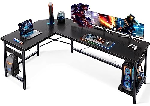 Coleshome 66 L Shaped Gaming Desk, Corner Computer Desk, Sturdy Home Office Computer Table, Writing Desk, Larger Gaming Desk Workstation, Black
