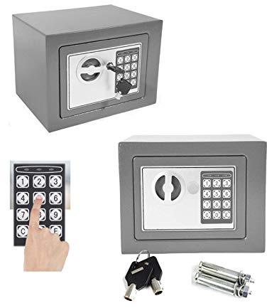 Tresor mit zahlenschloss Digital PIN-Code und Schlüssel Elektronischer Safe Sicherheitskasten Doppelbolzenverriegelung Wandtresor Möbeltresor -4.6L (Grau)